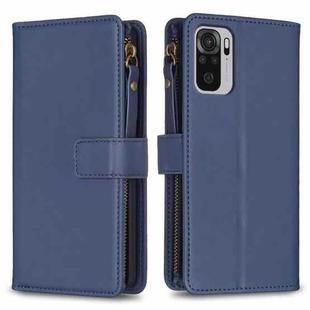 For Xiaomi Redmi Note 10 9 Card Slots Zipper Wallet Leather Flip Phone Case(Blue)