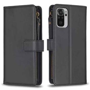 For Xiaomi Redmi Note 10 9 Card Slots Zipper Wallet Leather Flip Phone Case(Black)