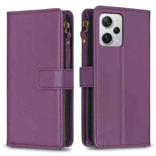 For Xiaomi Redmi Note 12 Pro+ 5G Global 9 Card Slots Zipper Wallet Leather Flip Phone Case(Dark Purple)
