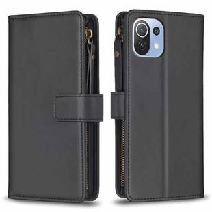 For Xiaomi Mi 11 Lite 9 Card Slots Zipper Wallet Leather Flip Phone Case(Black)