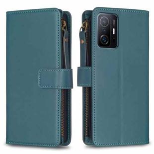 For Xiaomi Mi 11T / 11T Pro 9 Card Slots Zipper Wallet Leather Flip Phone Case(Green)