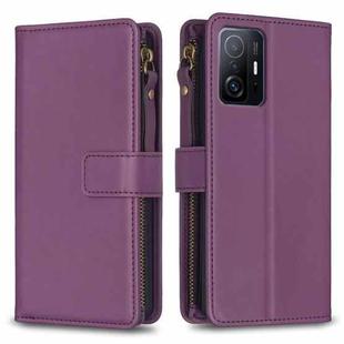 For Xiaomi Mi 11T / 11T Pro 9 Card Slots Zipper Wallet Leather Flip Phone Case(Dark Purple)