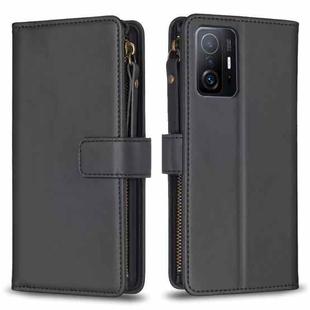 For Xiaomi Mi 11T / 11T Pro 9 Card Slots Zipper Wallet Leather Flip Phone Case(Black)