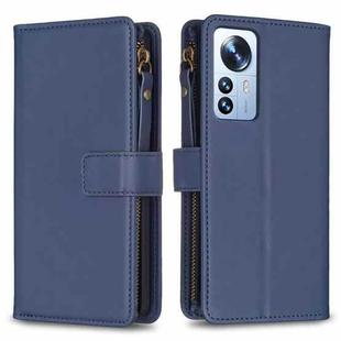 For Xiaomi 12 Pro 9 Card Slots Zipper Wallet Leather Flip Phone Case(Blue)