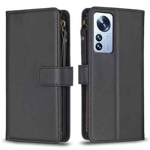 For Xiaomi 12 Pro 9 Card Slots Zipper Wallet Leather Flip Phone Case(Black)