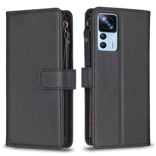 For Xiaomi 12T / 12T Pro 9 Card Slots Zipper Wallet Leather Flip Phone Case(Black)