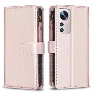 For Xiaomi 12 9 Card Slots Zipper Wallet Leather Flip Phone Case(Rose Gold)