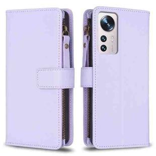 For Xiaomi 12 9 Card Slots Zipper Wallet Leather Flip Phone Case(Light Purple)
