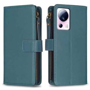 For Xiaomi 13 Lite 9 Card Slots Zipper Wallet Leather Flip Phone Case(Green)