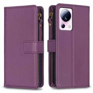 For Xiaomi 13 Lite 9 Card Slots Zipper Wallet Leather Flip Phone Case(Dark Purple)