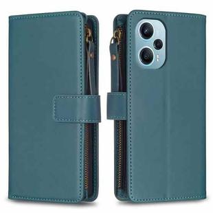 For Xiaomi Poco F5 5G 9 Card Slots Zipper Wallet Leather Flip Phone Case(Green)