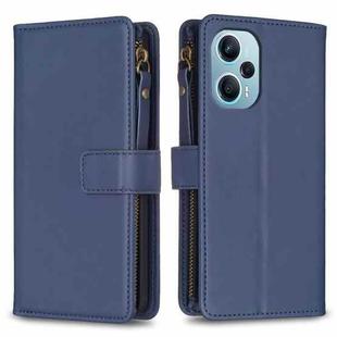 For Xiaomi Poco F5 5G 9 Card Slots Zipper Wallet Leather Flip Phone Case(Blue)