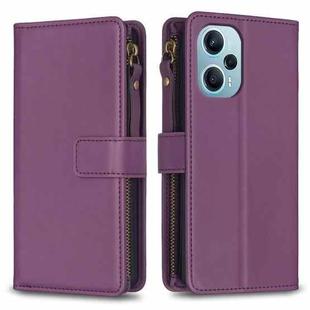 For Xiaomi Poco F5 5G 9 Card Slots Zipper Wallet Leather Flip Phone Case(Dark Purple)