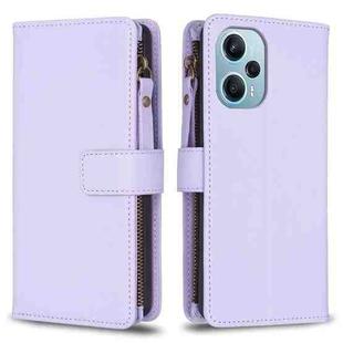 For Xiaomi Poco F5 5G 9 Card Slots Zipper Wallet Leather Flip Phone Case(Light Purple)
