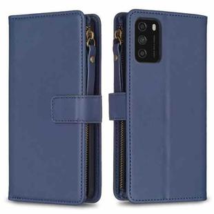 For Xiaomi Poco M3 9 Card Slots Zipper Wallet Leather Flip Phone Case(Blue)