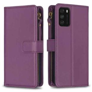 For Xiaomi Poco M3 9 Card Slots Zipper Wallet Leather Flip Phone Case(Dark Purple)