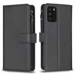 For Xiaomi Poco M3 9 Card Slots Zipper Wallet Leather Flip Phone Case(Black)
