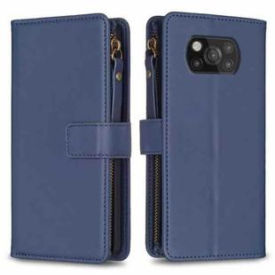 For Xiaomi Poco X3 9 Card Slots Zipper Wallet Leather Flip Phone Case(Blue)