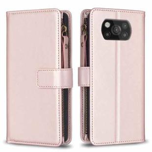 For Xiaomi Poco X3 9 Card Slots Zipper Wallet Leather Flip Phone Case(Rose Gold)