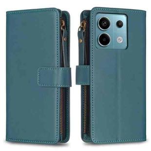 For Xiaomi Redmi Note 13 Pro 9 Card Slots Zipper Wallet Leather Flip Phone Case(Green)