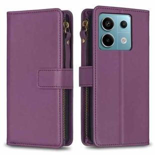For Xiaomi Redmi Note 13 Pro 9 Card Slots Zipper Wallet Leather Flip Phone Case(Dark Purple)