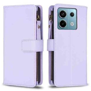 For Xiaomi Redmi Note 13 Pro 9 Card Slots Zipper Wallet Leather Flip Phone Case(Light Purple)