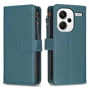 For Xiaomi Redmi Note 13 Pro+ 9 Card Slots Zipper Wallet Leather Flip Phone Case(Green)