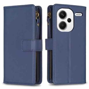 For Xiaomi Redmi Note 13 Pro+ 5G 9 Card Slots Zipper Wallet Leather Flip Phone Case(Blue)