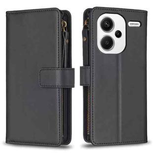 For Xiaomi Redmi Note 13 Pro+ 5G 9 Card Slots Zipper Wallet Leather Flip Phone Case(Black)