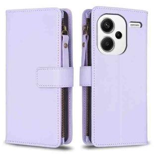 For Xiaomi Redmi Note 13 Pro+ 9 Card Slots Zipper Wallet Leather Flip Phone Case(Light Purple)