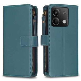 For Xiaomi Redmi Note 13 9 Card Slots Zipper Wallet Leather Flip Phone Case(Green)