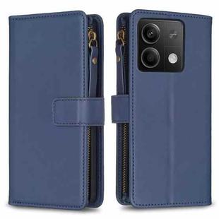 For Xiaomi Redmi Note 13 9 Card Slots Zipper Wallet Leather Flip Phone Case(Blue)