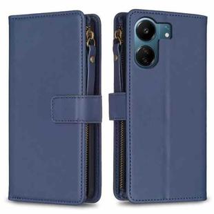 For Xiaomi Redmi 13C 9 Card Slots Zipper Wallet Leather Flip Phone Case(Blue)