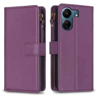 For Xiaomi Redmi 13C 9 Card Slots Zipper Wallet Leather Flip Phone Case(Dark Purple)