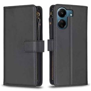 For Xiaomi Redmi 13C 9 Card Slots Zipper Wallet Leather Flip Phone Case(Black)