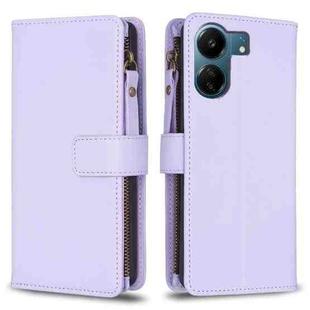 For Xiaomi Redmi 13C 9 Card Slots Zipper Wallet Leather Flip Phone Case(Light Purple)