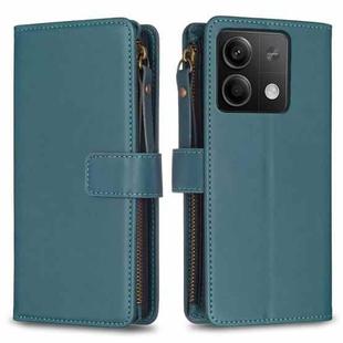 For Xiaomi Redmi Note 13 4G Global 9 Card Slots Zipper Wallet Leather Flip Phone Case(Green)