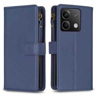 For Xiaomi Redmi Note 13 4G Global 9 Card Slots Zipper Wallet Leather Flip Phone Case(Blue)