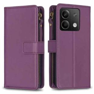 For Xiaomi Redmi Note 13 4G Global 9 Card Slots Zipper Wallet Leather Flip Phone Case(Dark Purple)