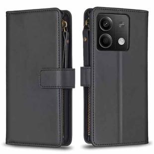 For Xiaomi Redmi Note 13 4G Global 9 Card Slots Zipper Wallet Leather Flip Phone Case(Black)