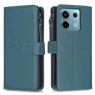 For Xiaomi Redmi Note 13 Pro 4G Global 9 Card Slots Zipper Wallet Leather Flip Phone Case(Green)