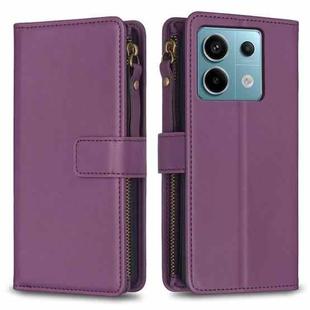 For Xiaomi Poco M6 Pro 4G 9 Card Slots Zipper Wallet Leather Flip Phone Case(Dark Purple)