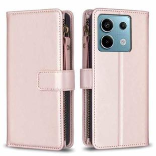 For Xiaomi Poco M6 Pro 4G 9 Card Slots Zipper Wallet Leather Flip Phone Case(Rose Gold)