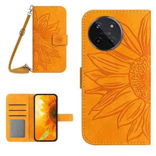 For Realme 11 4G Global Skin Feel Sun Flower Embossed Flip Leather Phone Case with Lanyard(Yellow)