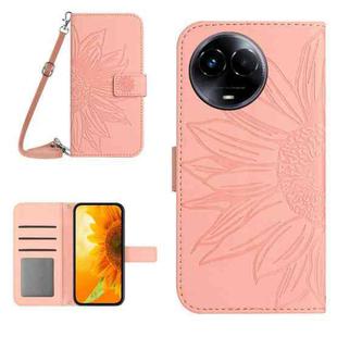 For Realme 11 5G Global Skin Feel Sun Flower Embossed Flip Leather Phone Case with Lanyard(Pink)