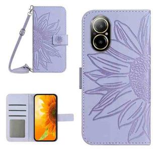 For Realme C67 4G Skin Feel Sun Flower Embossed Flip Leather Phone Case with Lanyard(Purple)