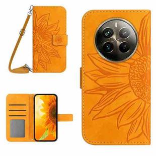 For Realme 12+ Global Skin Feel Sun Flower Embossed Flip Leather Phone Case with Lanyard(Yellow)