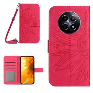 For Realme 12 5G Global Skin Feel Sun Flower Embossed Flip Leather Phone Case with Lanyard(Rose Red)