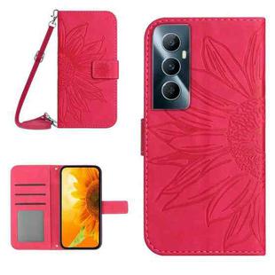 For Realme C65 4G Skin Feel Sun Flower Embossed Flip Leather Phone Case with Lanyard(Rose Red)