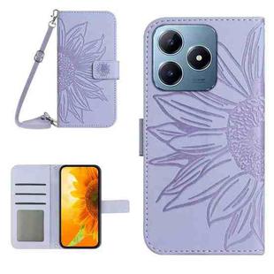 For Realme C63 4G Global/ C61 Skin Feel Sun Flower Embossed Flip Leather Phone Case with Lanyard(Purple)